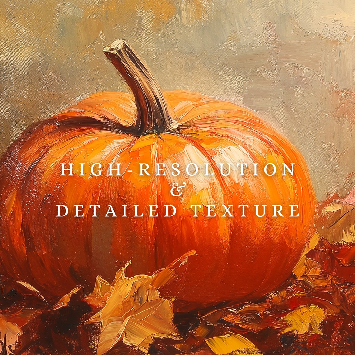 Orange Pumpkin Autumn Leaves Harvest Still Life Cozy Oil Poster - Image 2