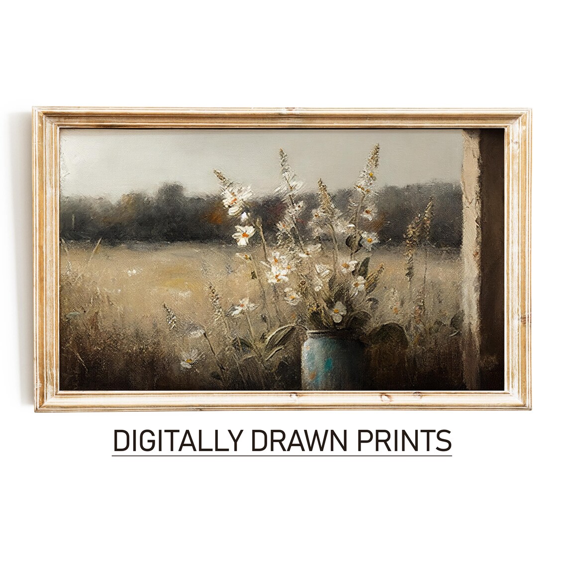Wildflowers Vase Still Life Field View Vintage Oil Painting Farmhouse Poster