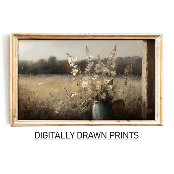 Frame Tv Art Wildflower Field Spring Flower Meadow Vintage Moody Painting