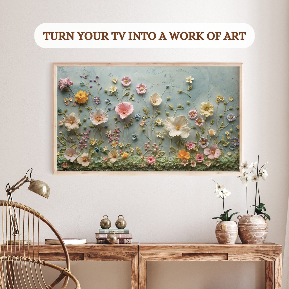 Abstract Spring Floral Oil Painting, Farmhouse Decor - Image 3