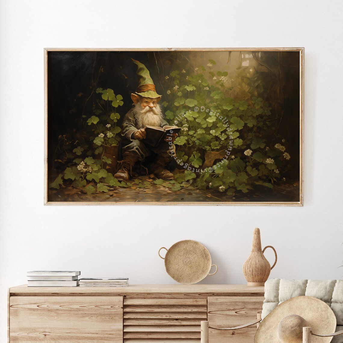 Vintage Saint Patrick Frame Tv Art Antique Oil Painting Of Clovers Abstract Farmhouse For Tv St Patrick Shamrock Painting Art - Image 3