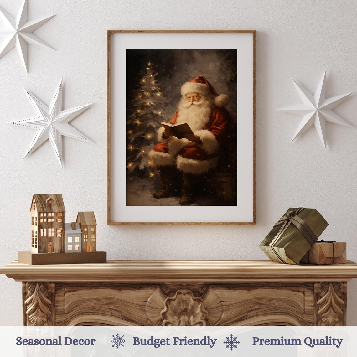 Vintage Christmas Santa Reading Book Farmhouse Art Print - Image 3