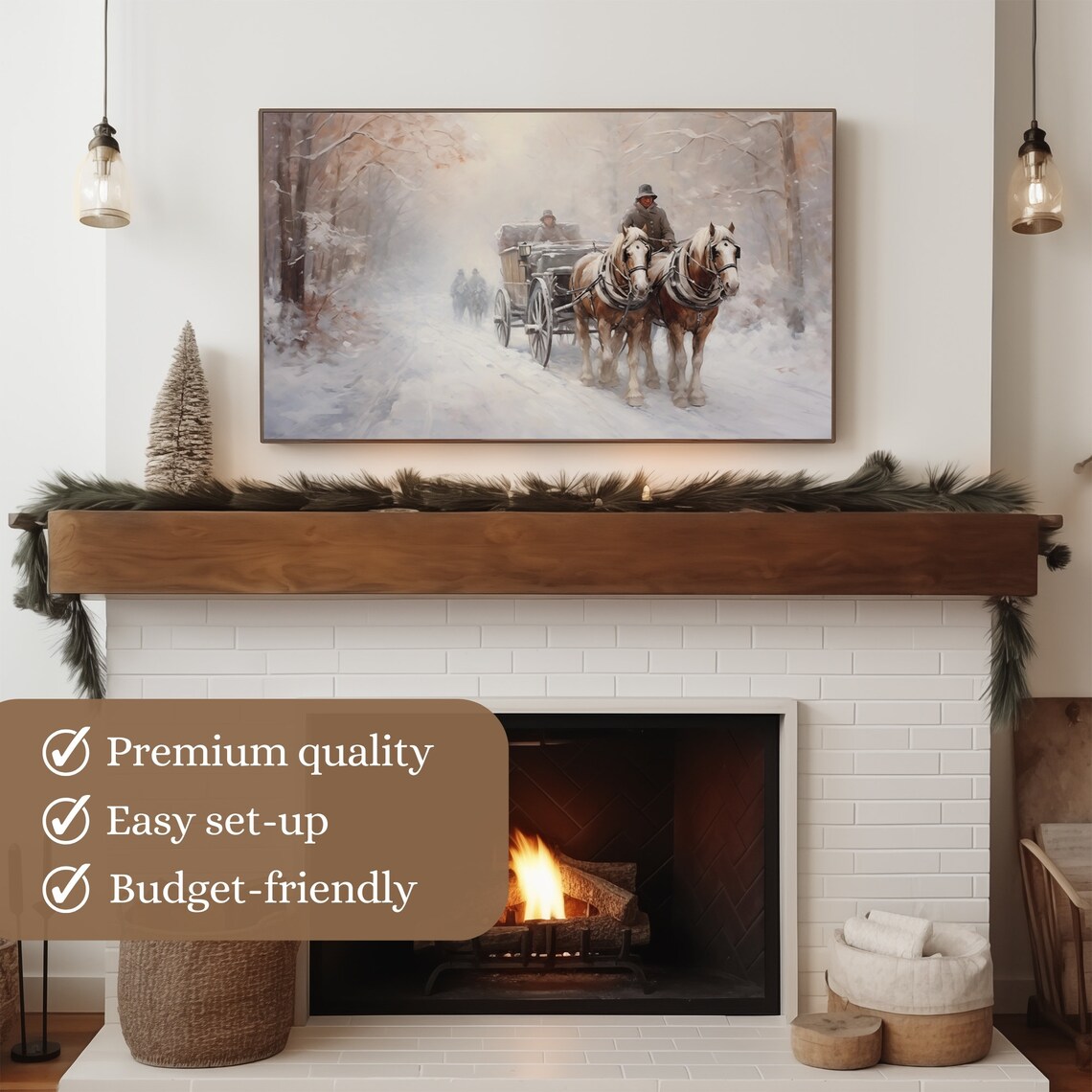 Horse Drawn Carriage On Snowy Road Winter Vintage Scene Art Poster - Image 3