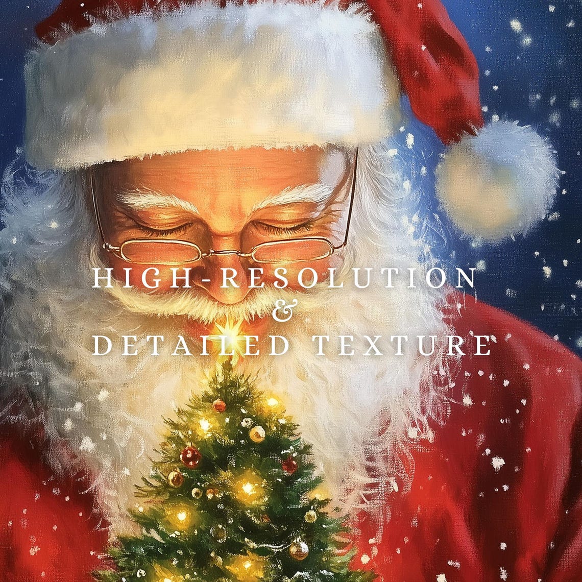 Santa Claus Holding Lit Miniature Christmas Tree Snowy Night Poster - Image 2