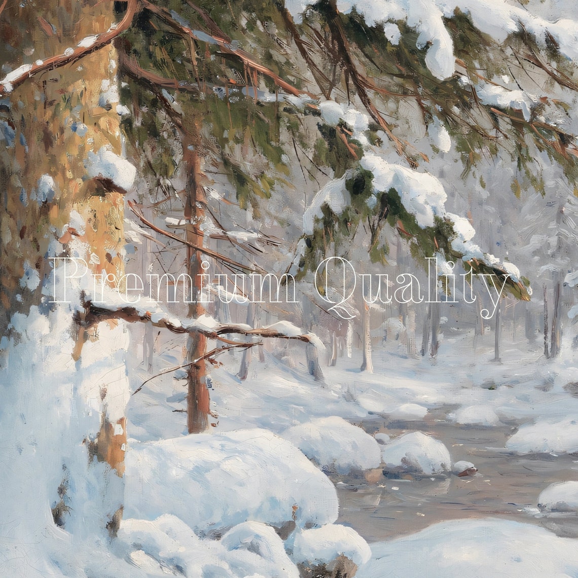Winter Frame Tv Art Oil Painting Neutral Farmhouse Decor Vintage Snowy Landscape Painting Holiday Art For Tv - Image 3