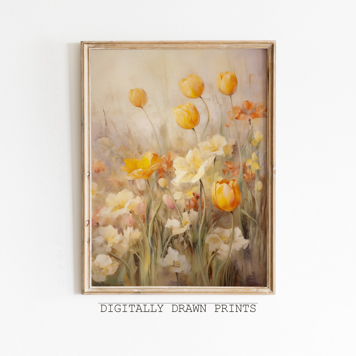 Spring Wildflowers Art Print, Warm Tone Landscape