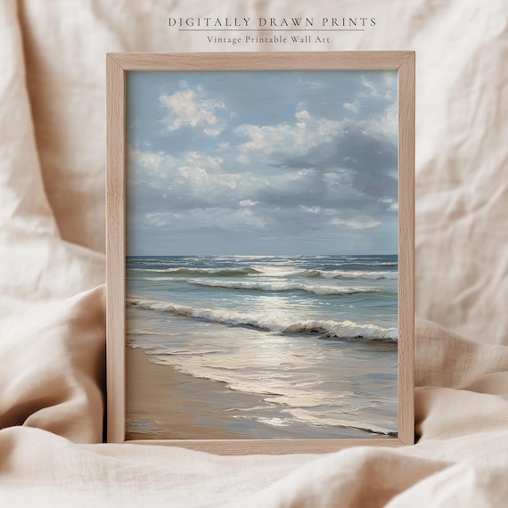 Vintage Coastal Beach Ocean Waves Seascape Oil Painting Poster