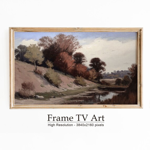 Russet Autumn Hillside Trees Winding Stream Valley Vintage Landscape Poster