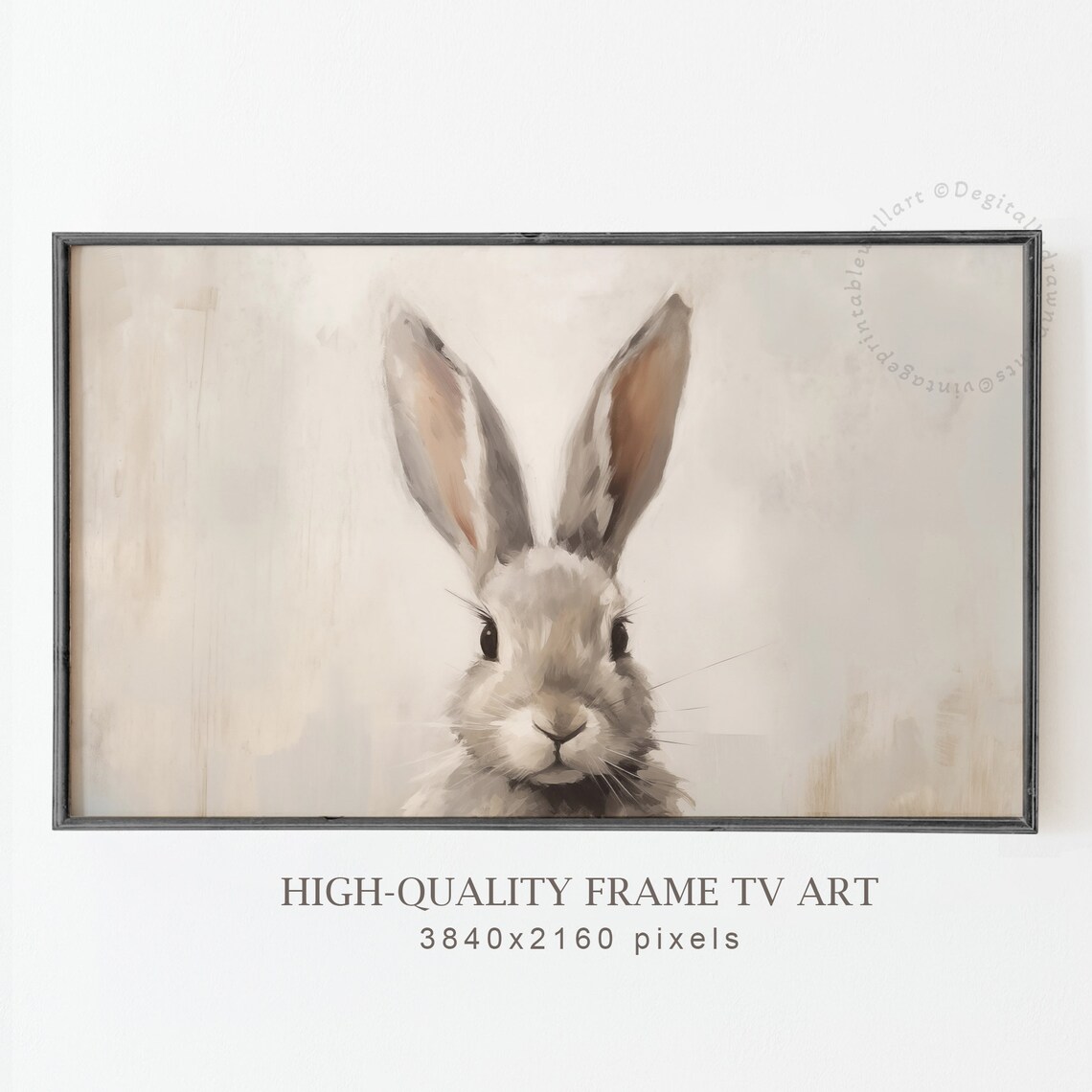 Close-Up Gray Bunny Portrait Minimal Neutral Spring Art Print - Image 4
