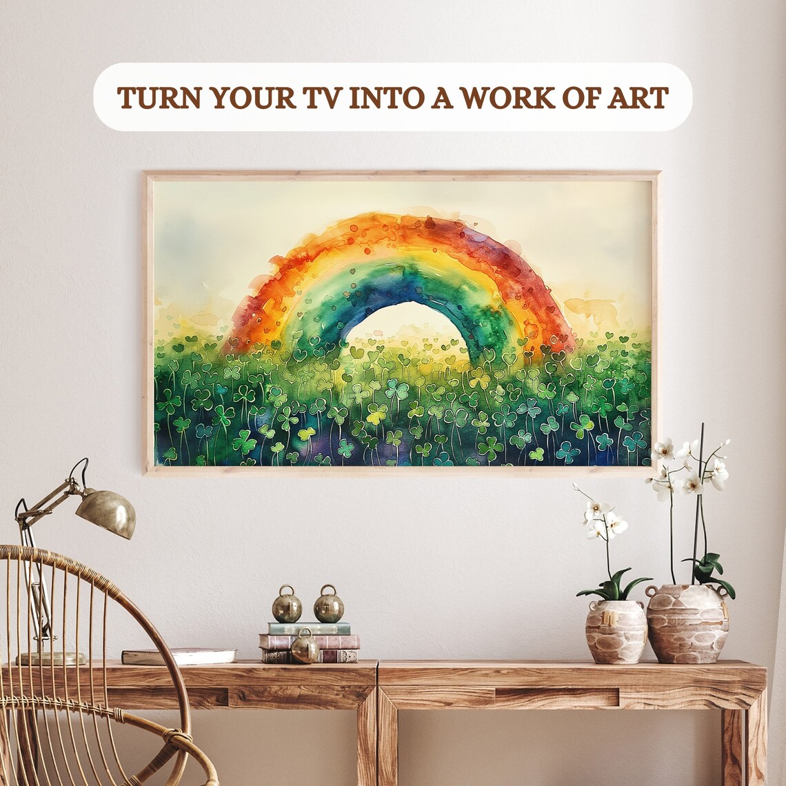 St. Patrick's Rainbow Clovers Watercolor Art Print - Image 3