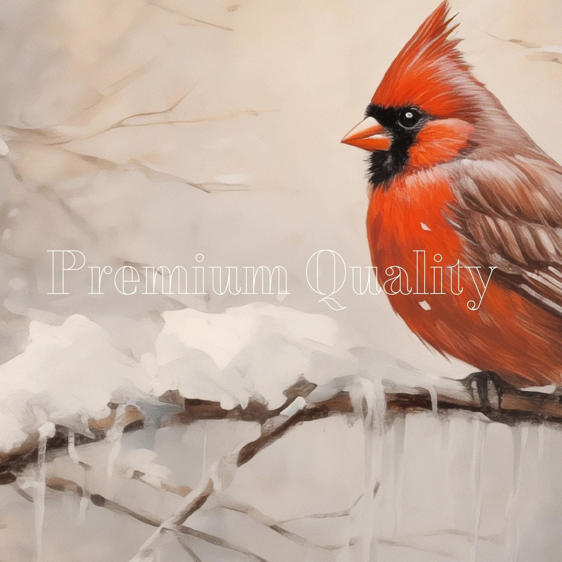 Red Cardinal Bird On Snowy Branch Lantern Christmas Art Poster - Image 2