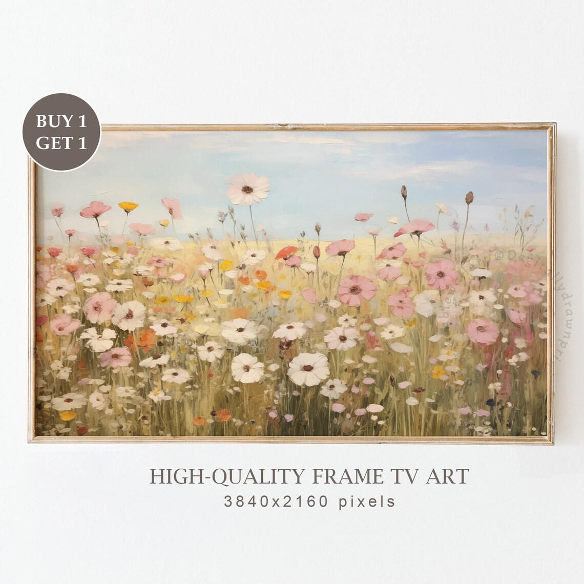 Neutral Wildflower Art Print, Vintage Cottagecore