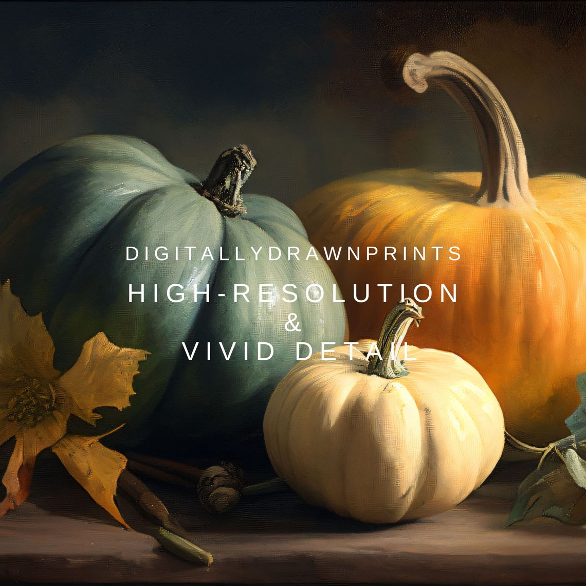 Moody Pumpkins Still Life Blue Orange Cream Fall Harvest Art Poster - Image 2