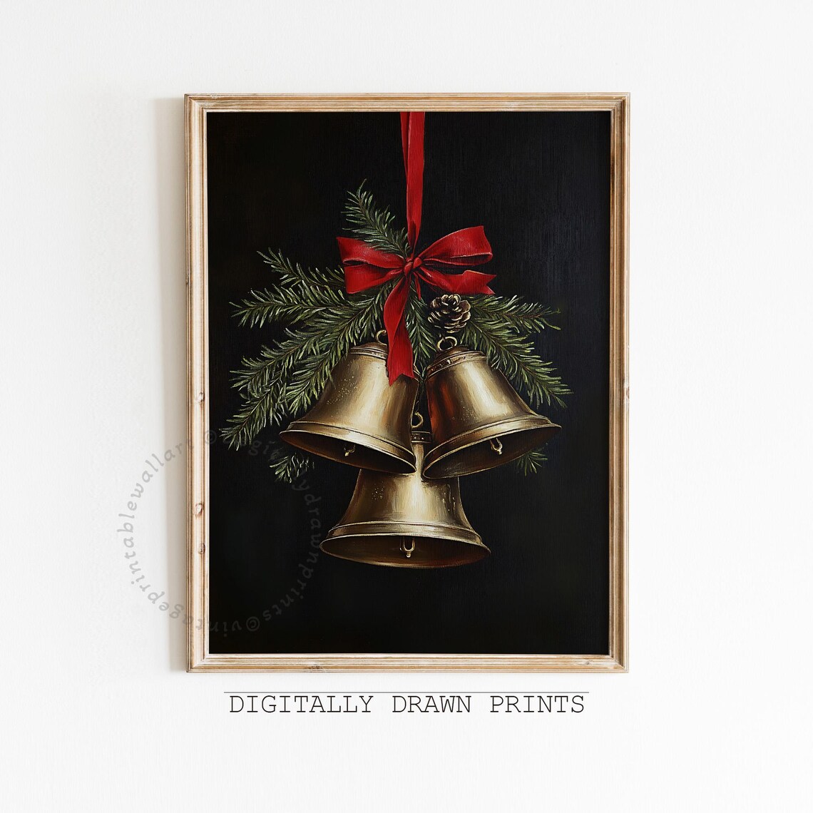 Vintage Christmas Bells Holiday Botanical Art Print