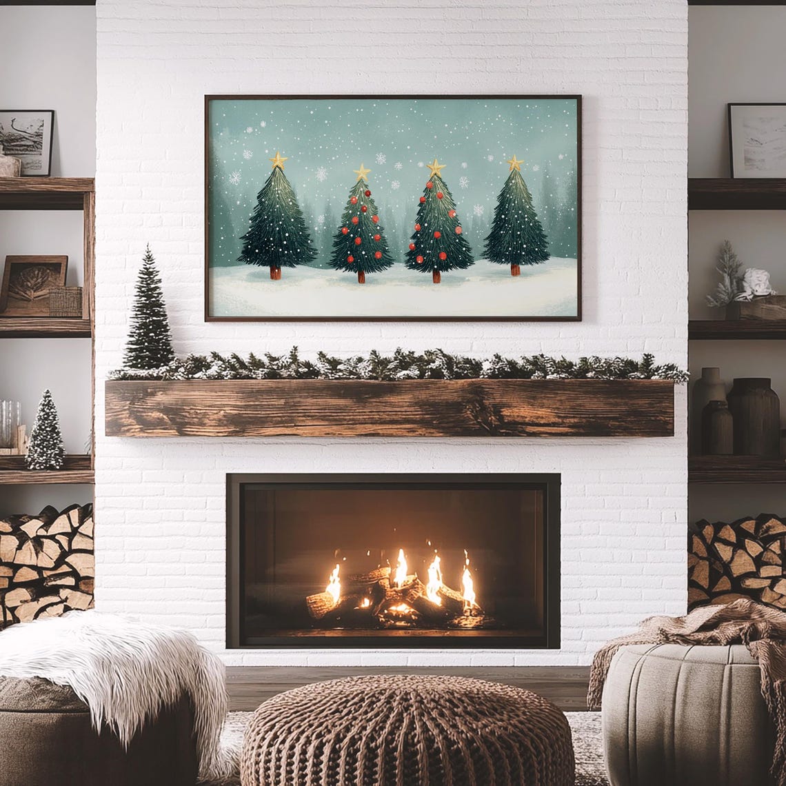 Decorated Christmas Trees Gold Star Teal Snowy Cozy Holiday Poster - Image 5