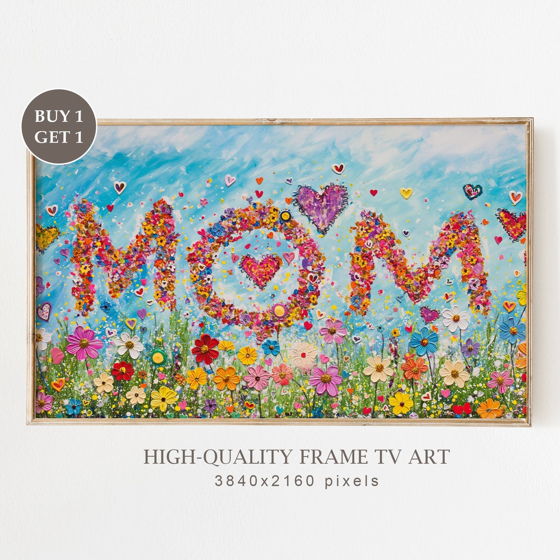 Colorful Mothers Day Frame Tv Art Instant Textured Floral Mothers Day Painting Mom Wildflowers Landscape Field Art For Tv