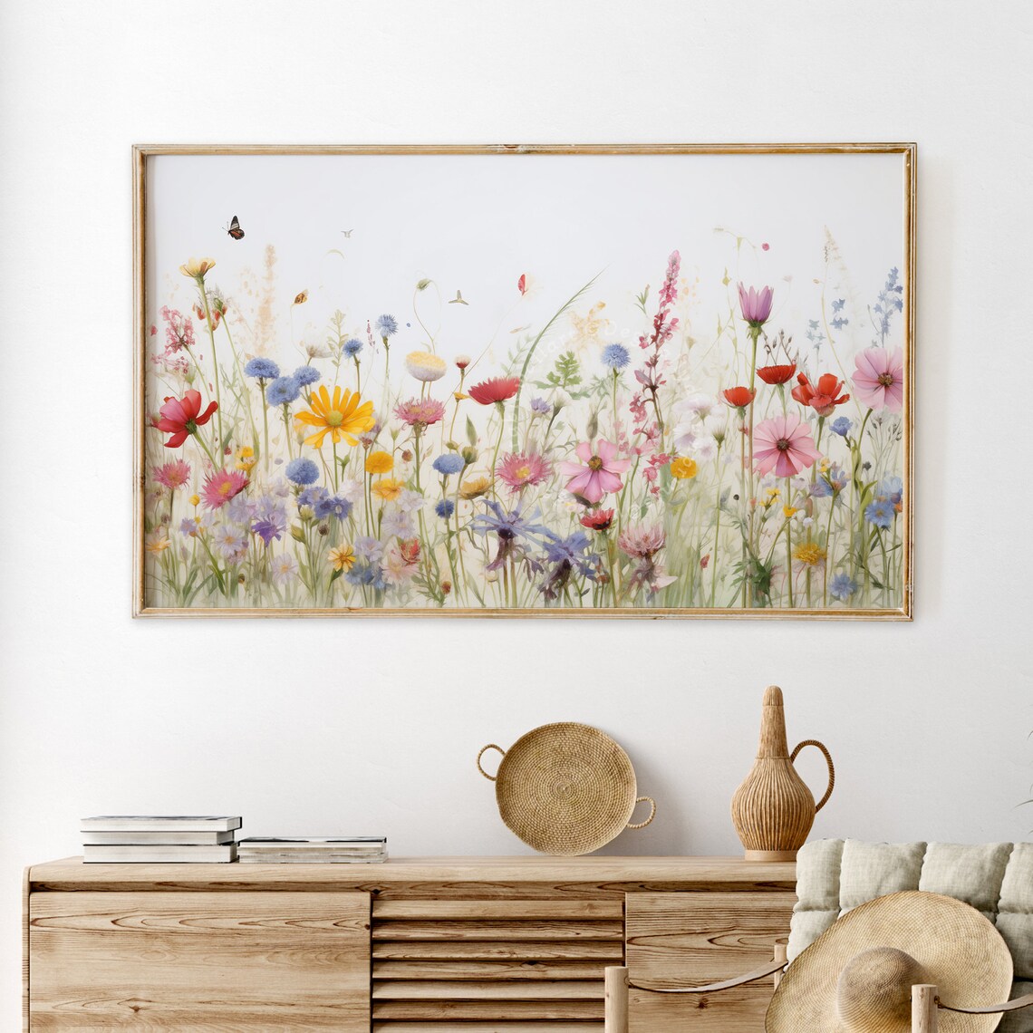 Spring Wildflower Field and Butterflies Art Print - Image 2