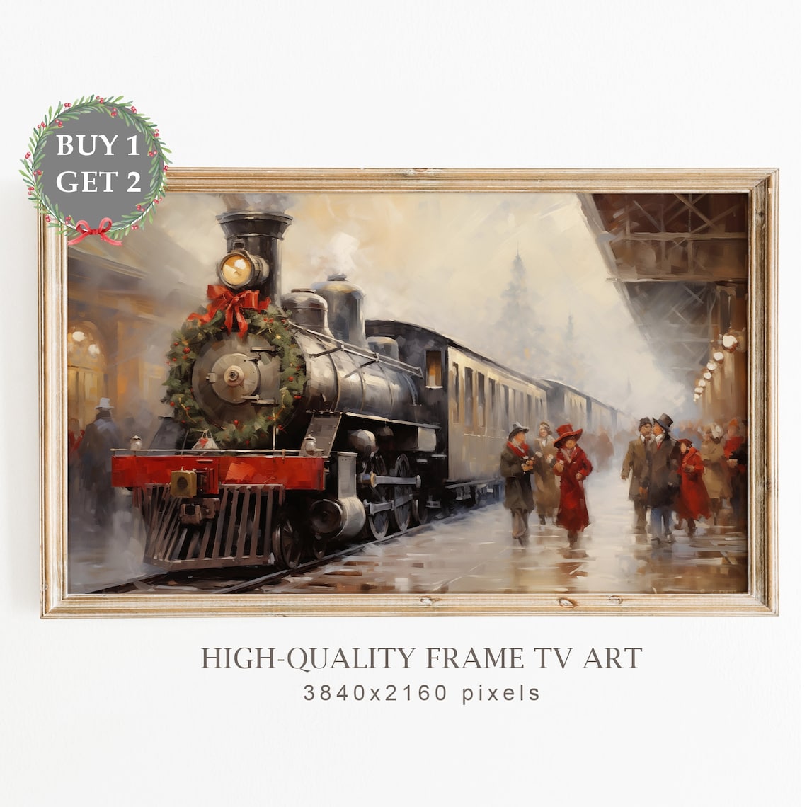 Vintage Christmas Express Train Art Print, Farmhouse
