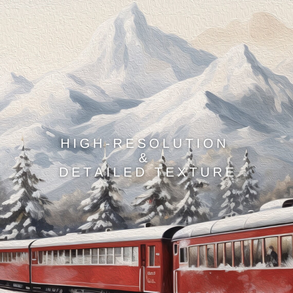 Vintage Christmas Train Art Print, Snowy Mountains - Image 3