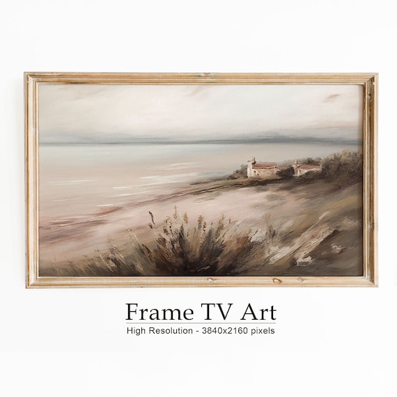 Muted Coastal Shore Pink Gray Waters Farmhouse Cove Vintage Poster