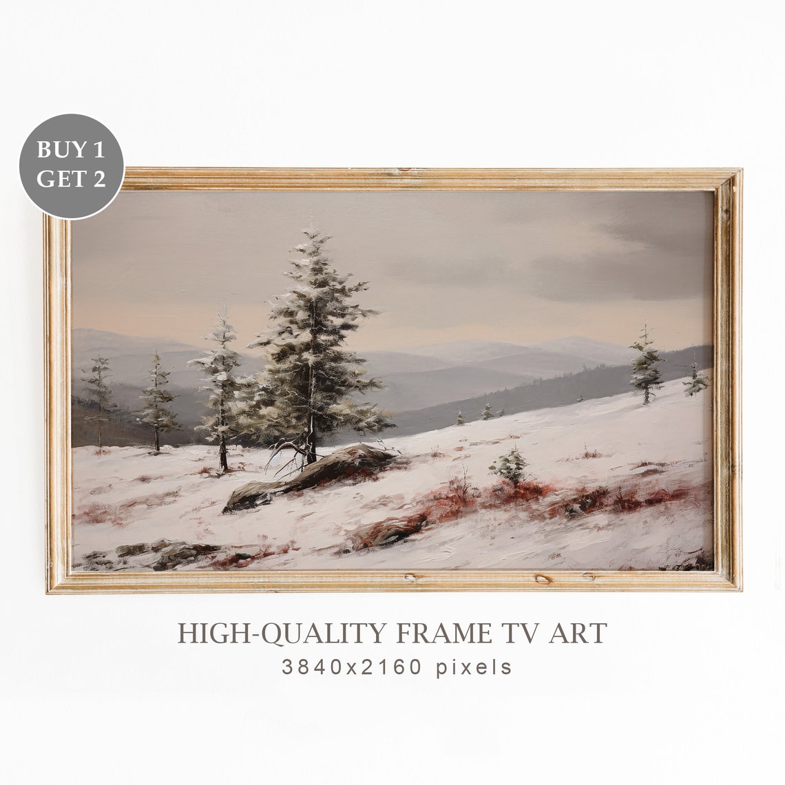 Moody Snow Covered Mountain Slope With Evergreens Winter Oil Poster