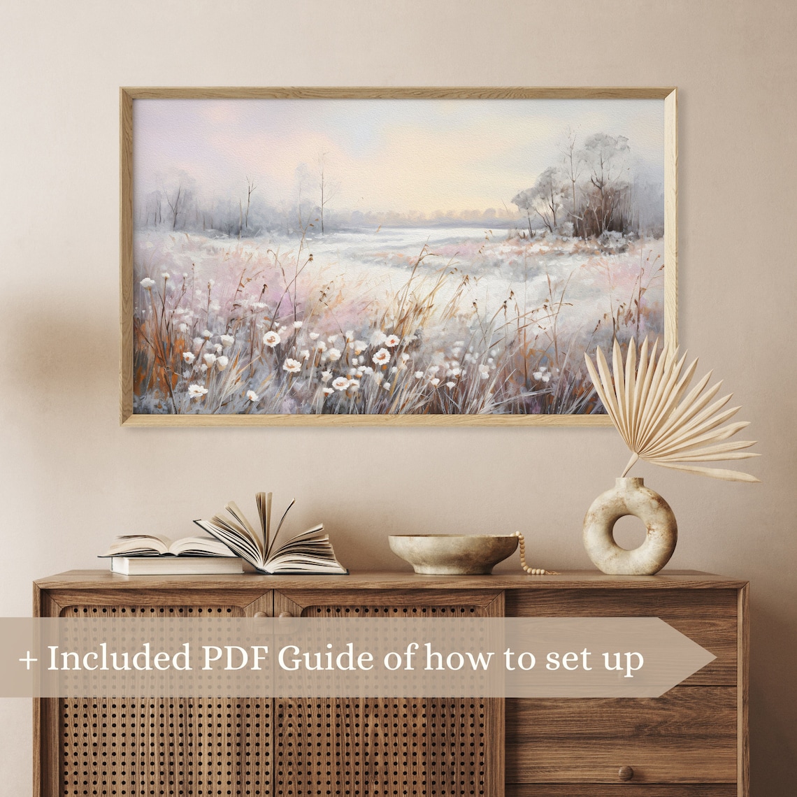 Frosty Wildflower Meadow At Misty Dawn Winter Morning Landscape Print - Image 2