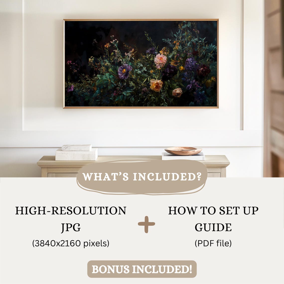 Moody Dark Wildflower Bouquet Vintage Botanical Floral Wall Art - Image 2
