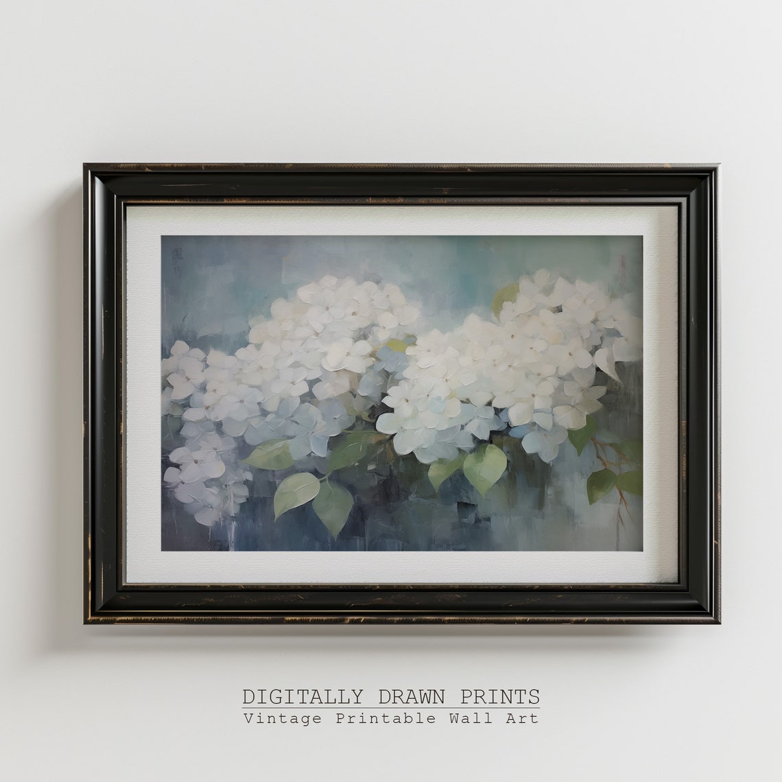 White Blue Hydrangea Blossoms Soft Impressionist Floral Art Print - Image 4