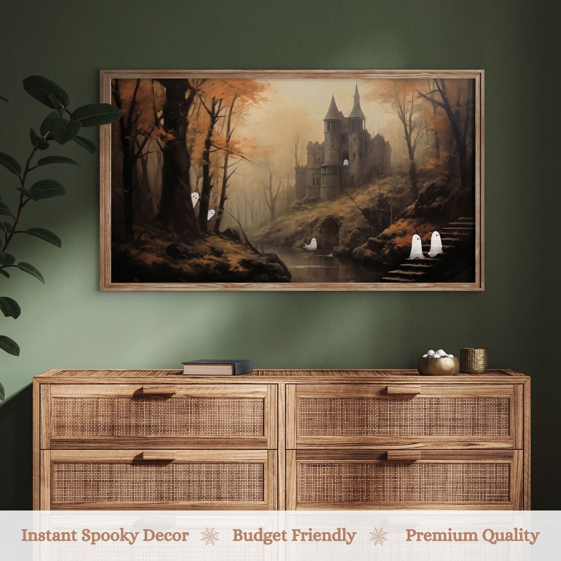 Halloween Haunted Castle, Vintage Oil Painting Art Print - Image 3