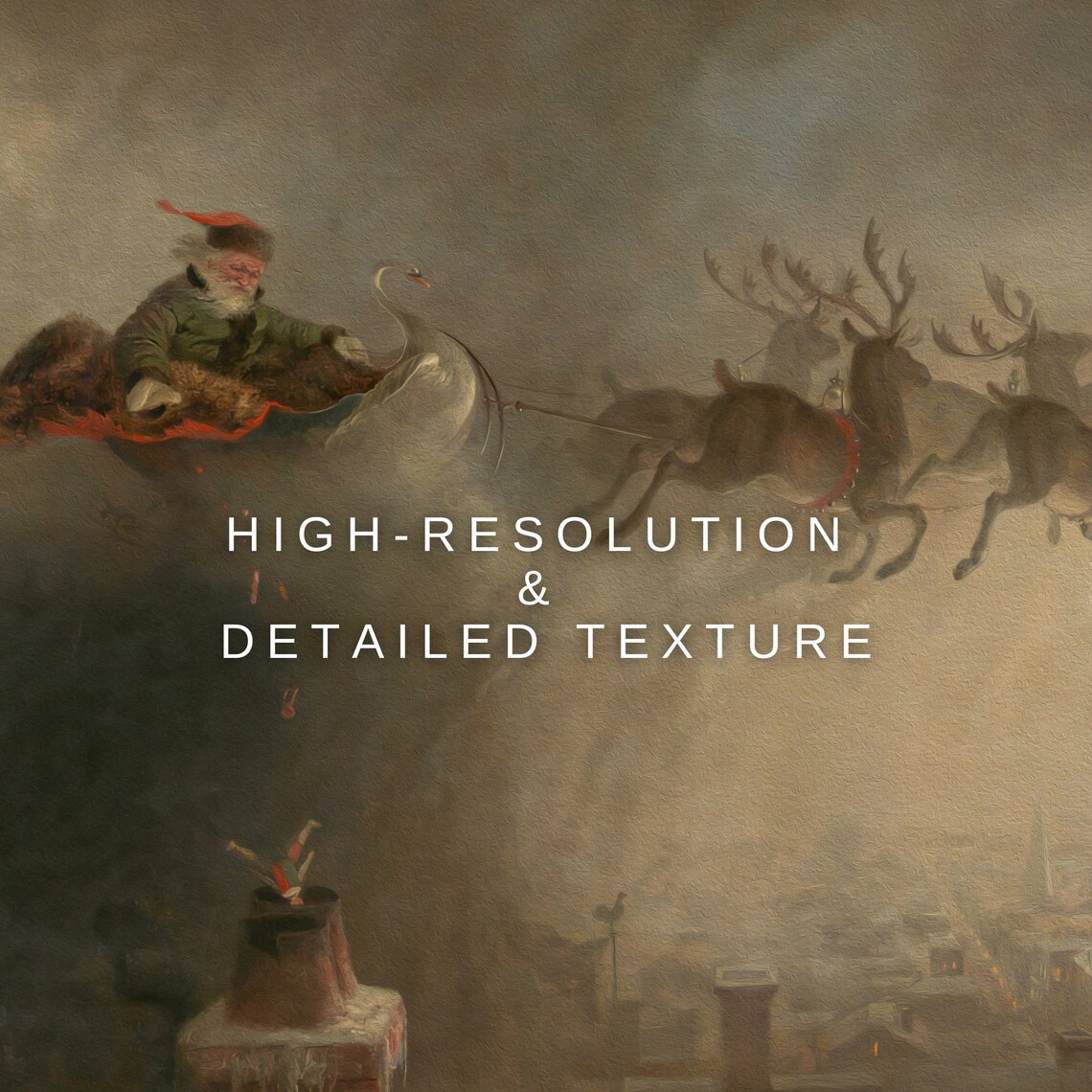 Vintage Christmas Santa Sleigh Reindeer Art Print - Image 2