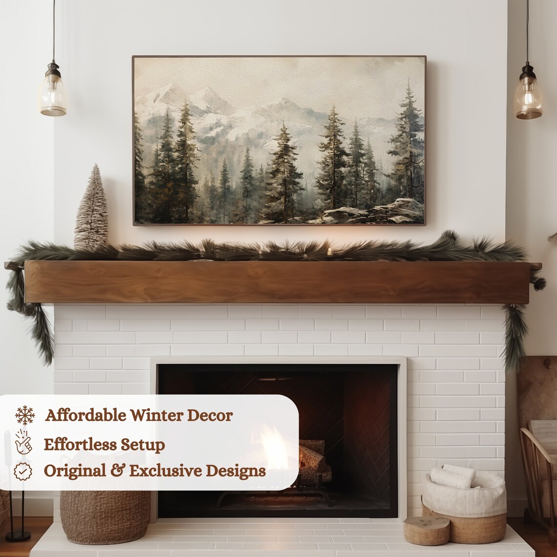 Winter Mountains Oil Painting, Vintage Farmhouse Decor - Image 4