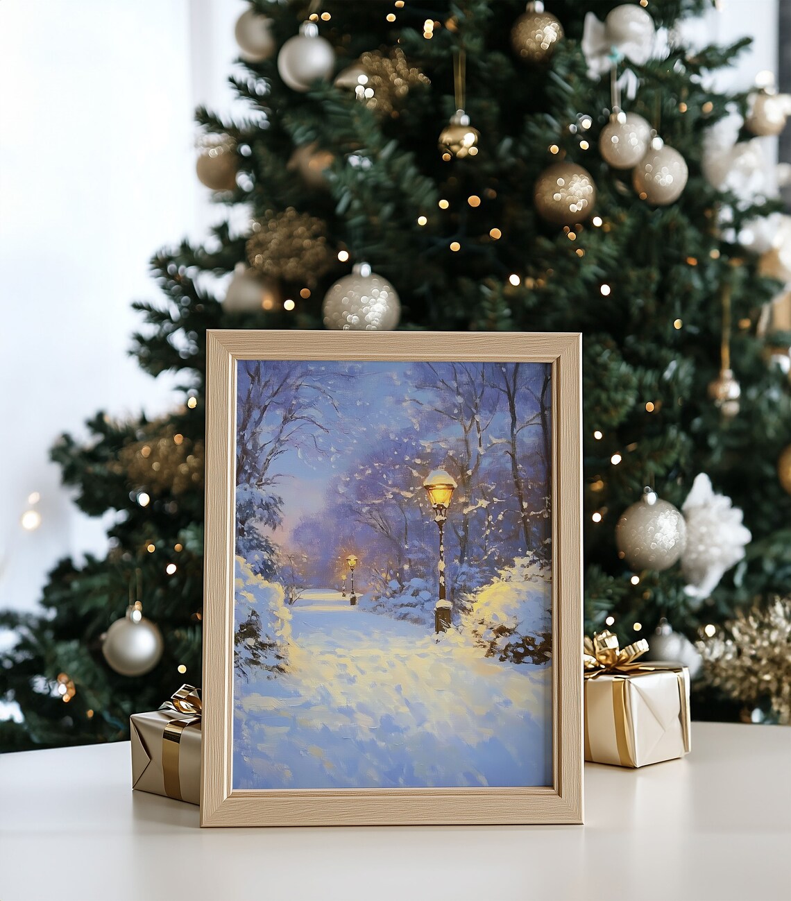 Moody Winter Landscape Vintage Christmas Art Print - Image 5