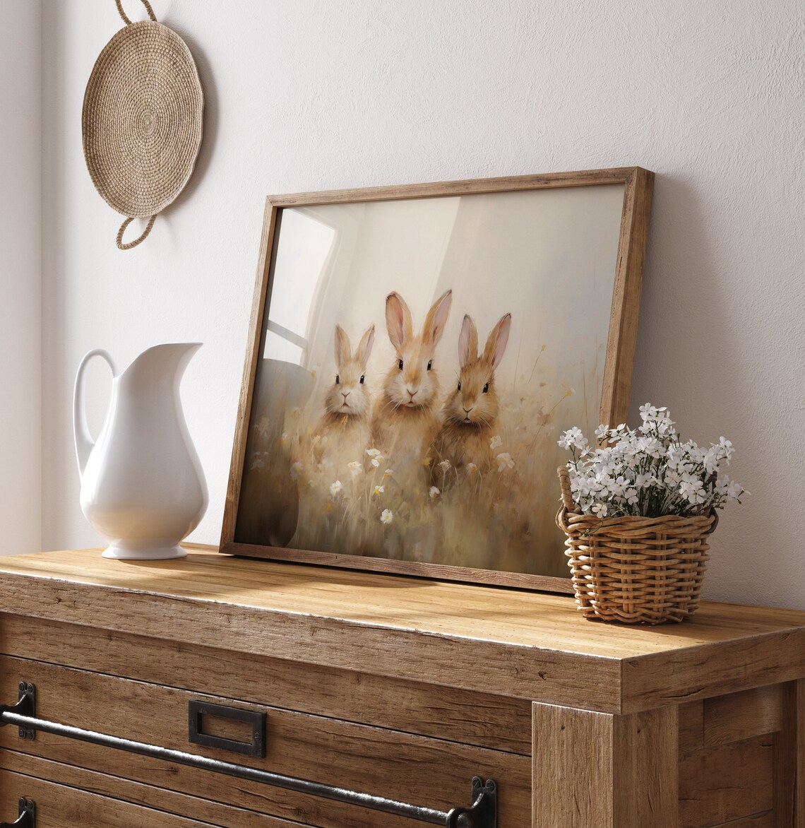 Vintage Easter Bunnies In Wildflower Field Art Print - Image 2