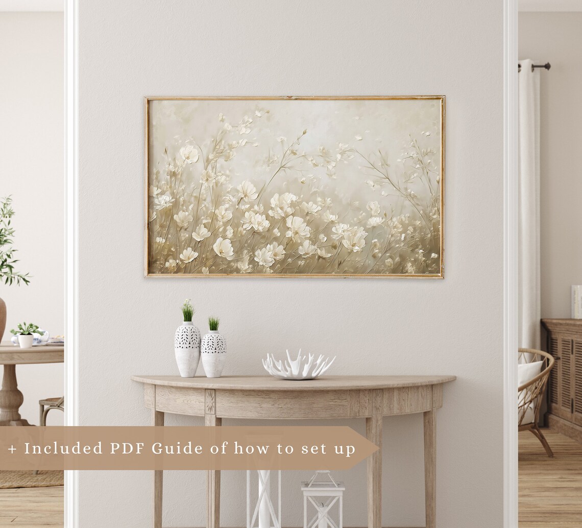 Neutral Beige Wildflowers Textured Oil Painting Botanical Poster - Image 2
