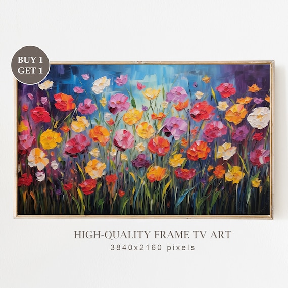 Abstract Moody Floral Oil Painting For Frame Tv Summer Farmhouse Textured Botanical Wall Art Cottagecore Decor Instant