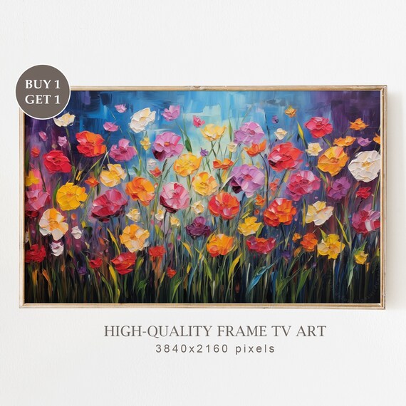 Bold Impasto Wildflowers Deep Blue Moody Textured Floral Oil Painting Poster