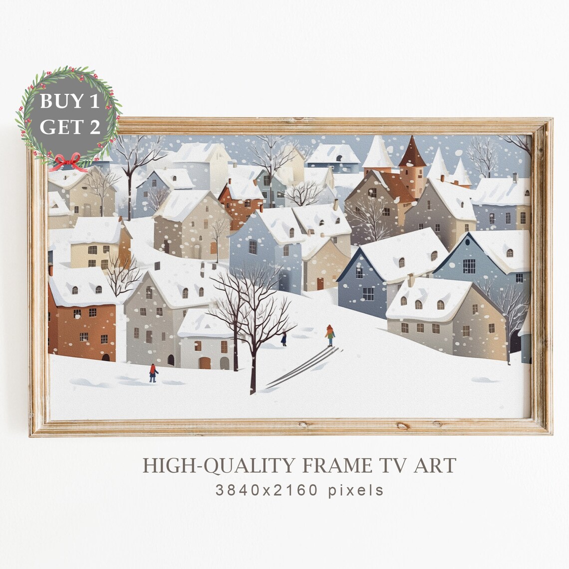 Cozy Snowy Village Christmas Town Winter Holiday Frame TV Art Print