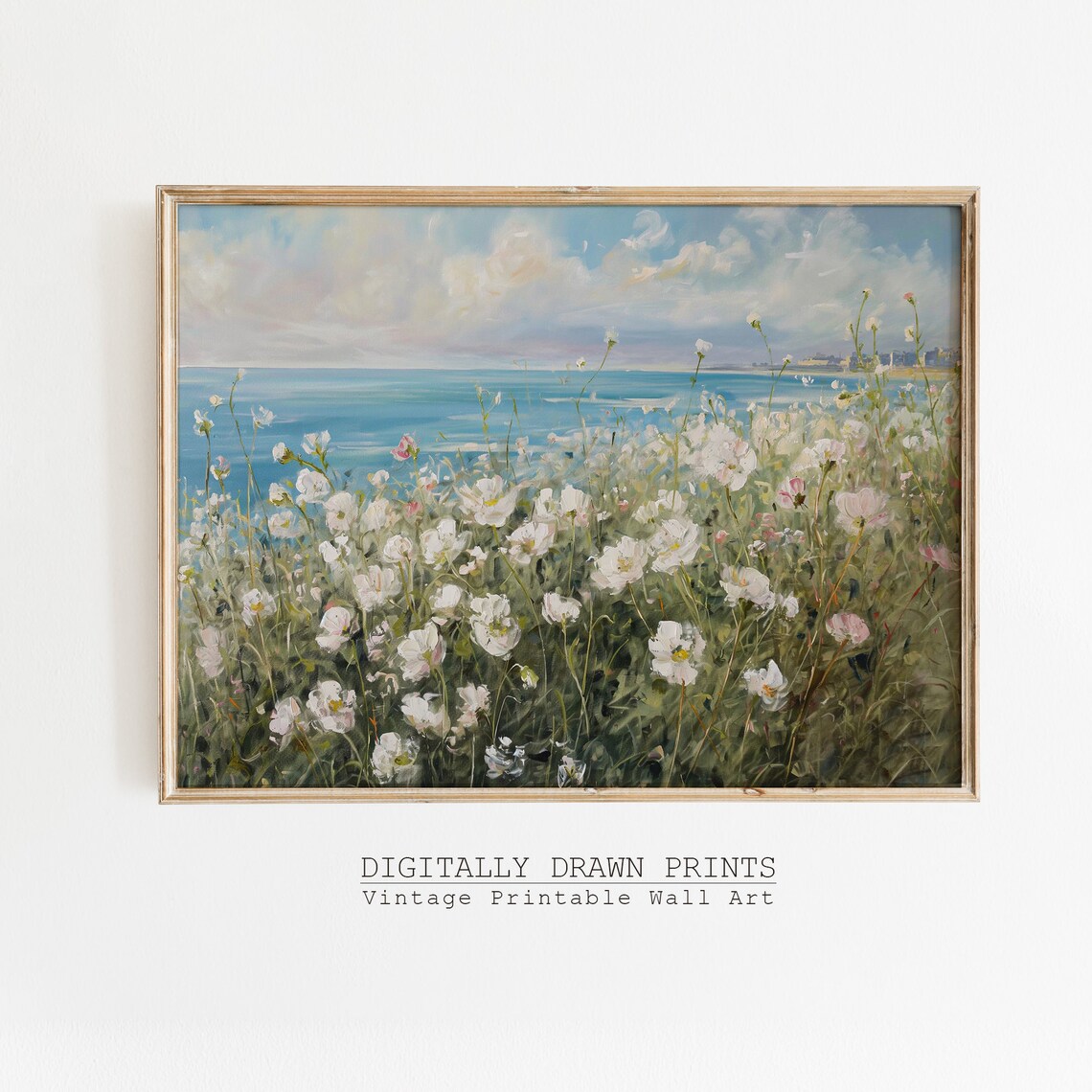 Coastal Wildflower Field Landscape Vintage Art Print