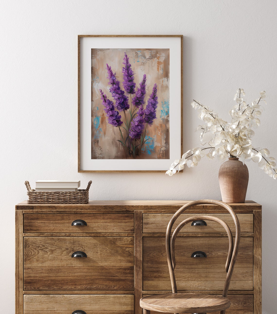 Floral Still Life Oil Painting Lavender Blossoms Antique Print Muted Tone Print Vintage Country Oil Painting - Image 3