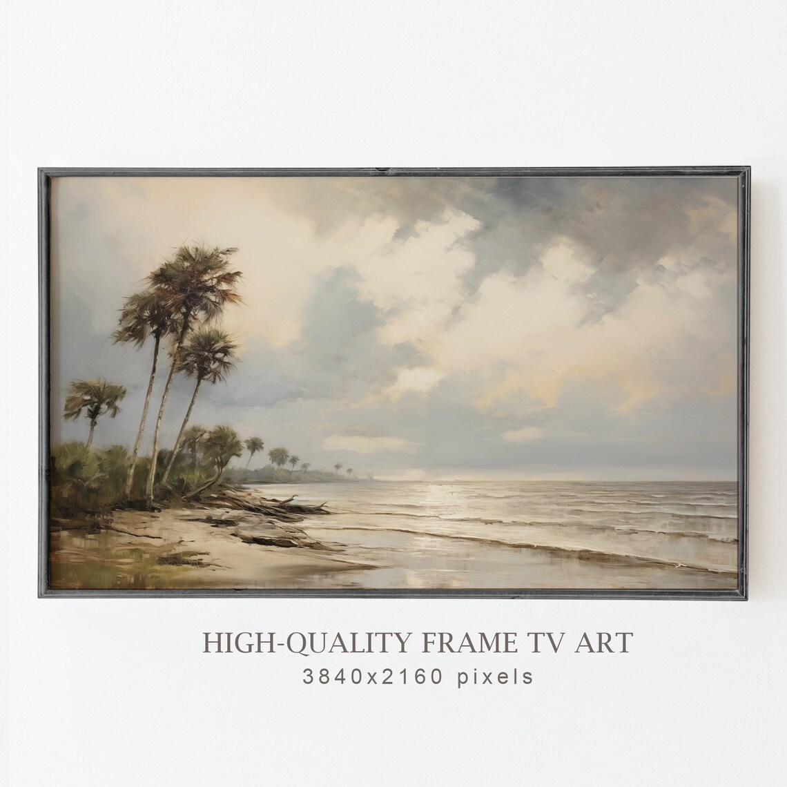 Moody Palm Tree Beach Overcast Vintage Coastal Seascape Gray Sky Poster - Image 5