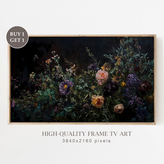 Moody Dark Wildflower Bouquet Vintage Botanical Floral Wall Art