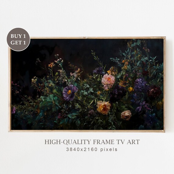Moody Flower Painting For Frame Tv Antique Dark Wildflowers Tv Artwork Instant Vintage Botanical Spring Floral Art Decor