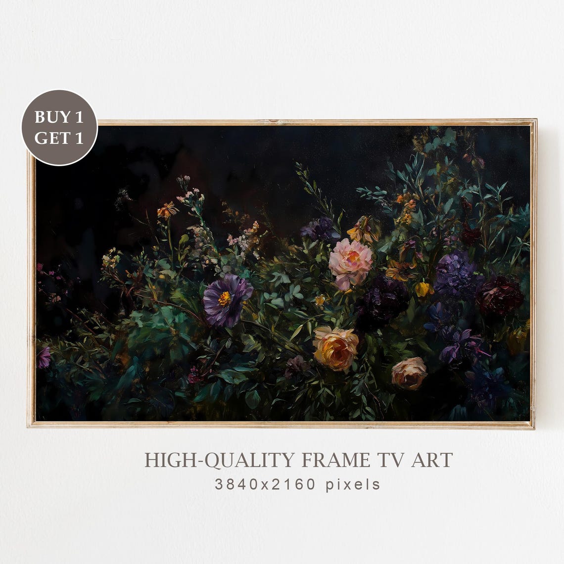 Moody Dark Wildflower Bouquet Vintage Botanical Floral Wall Art