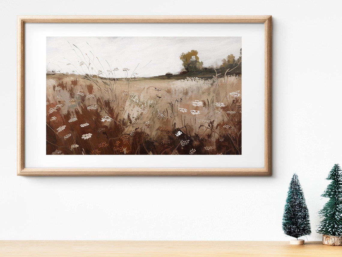 Sepia Wildflower Meadow Lone Tree Autumn Field Vintage Art Print - Image 2