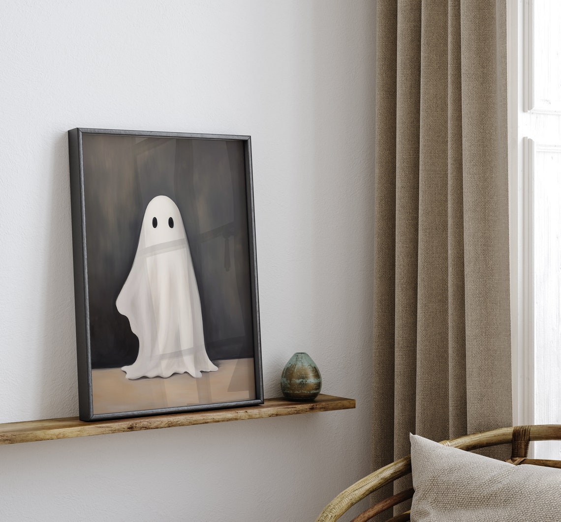 Minimalist White Ghost Dark Background Spooky Halloween Poster - Image 3