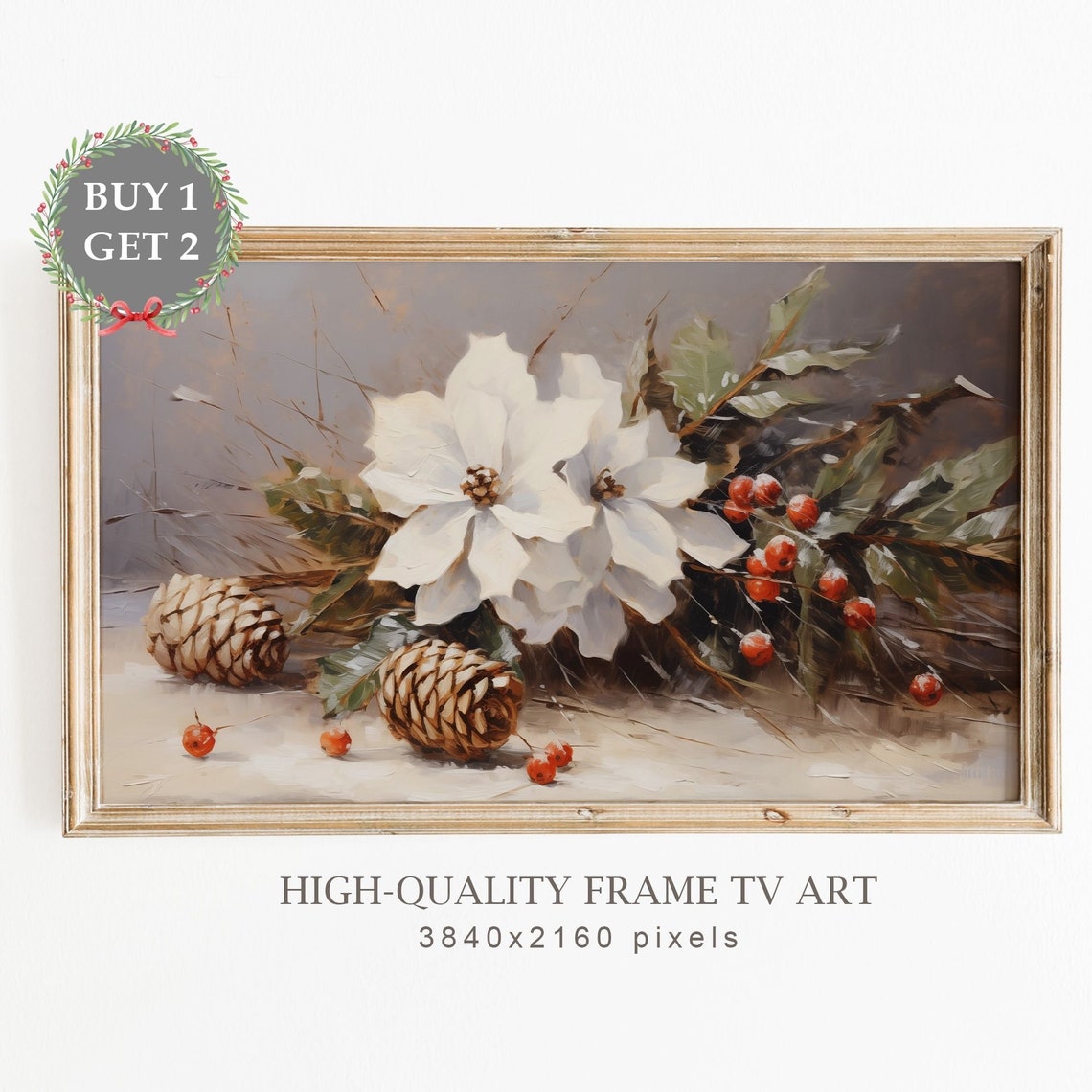 Vintage Christmas Art For The Frame Tv Christmas Star Flowers Tv Frame Christmas Oil Painting Tv Art Seasonal Christmas Decor Tv Art