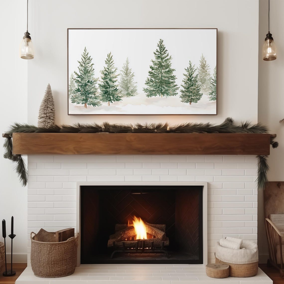 Minimalist Watercolor Evergreen Trees White Neutral Winter Poster - Image 2
