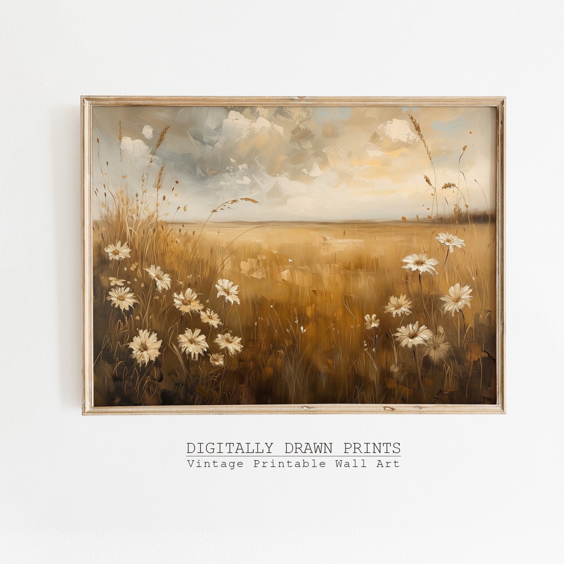 Golden Daisy Field Sunset Wheat Vintage Prairie Landscape Oil Print