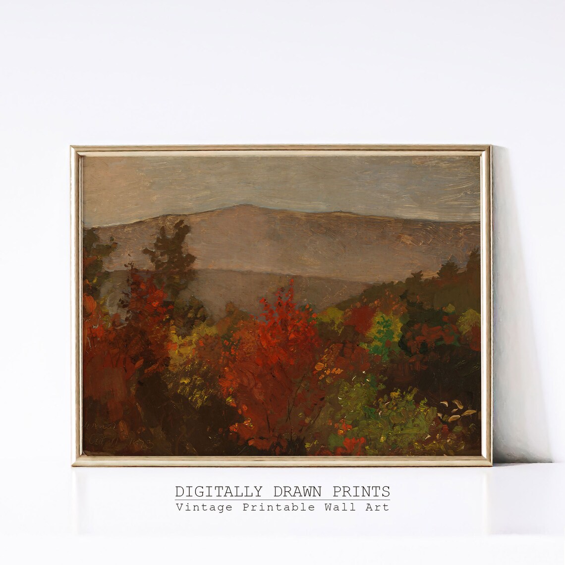 Moody Autumn Field Landscape, Rustic Farmhouse Art Print