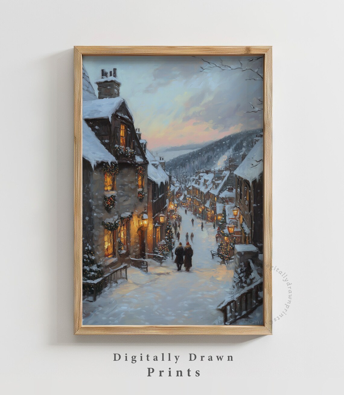Vintage Christmas Moody Winter Oil Painting Art Print